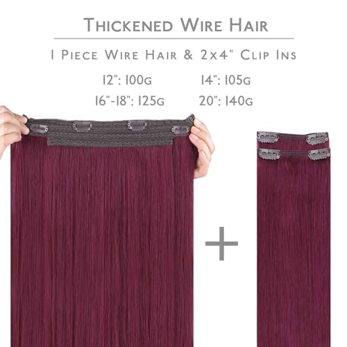 Image of WENNALIFE Wire Hair Extensions Real Human Hair 16 inch 125g Light Burgundy Remy Real Hair Extensions Invisible Wire Human Hair Natural Easy to Apply Reusable for Volume Straight Hair