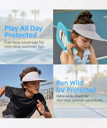 Image of SMILEYWORLD Kids Sun Visor Hats for Girls Boys, UPF 50+ Adjustable Cooling Sports Hat, Packable Visor for Tennis, Pickleball