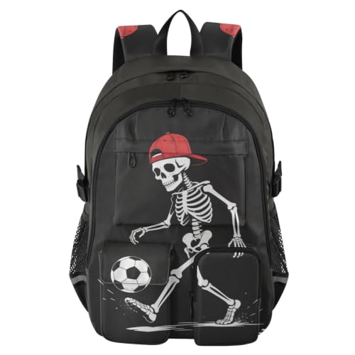 Mochila escolar de fútbol y esqueleto para el trabajo diario y viajes de fin de semana