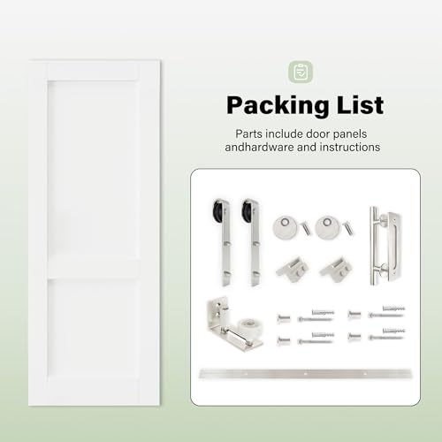 Image of 36 inch x 80 inch 2-Lites Solid Core MDF Panel Barn Door with Trimmable 72 inch Track Kit, Paintable Sliding Barn Doors for Closet Kitchen Bedroom Excellent Sound & Thermal Insulation, Nickel-Plated Hardware Kit