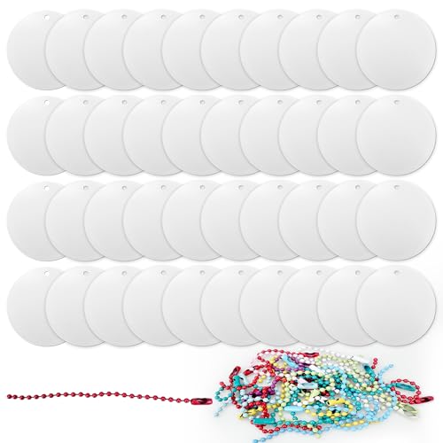 40 Pcs 2 Inch Round Acrylic Blanks Clear Discs with 40 Colorful Chains