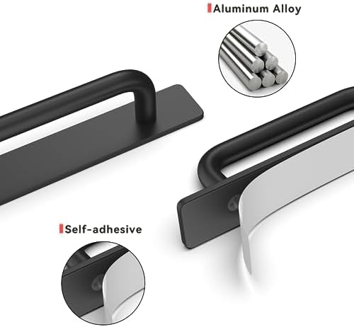 Miniatura 5 de homdiy Paquete de 2 tiradores adhesivos de gabinete autoadhesivos instantáneos para cajón, sin perforaciones, color negro, para empujar, tiradores