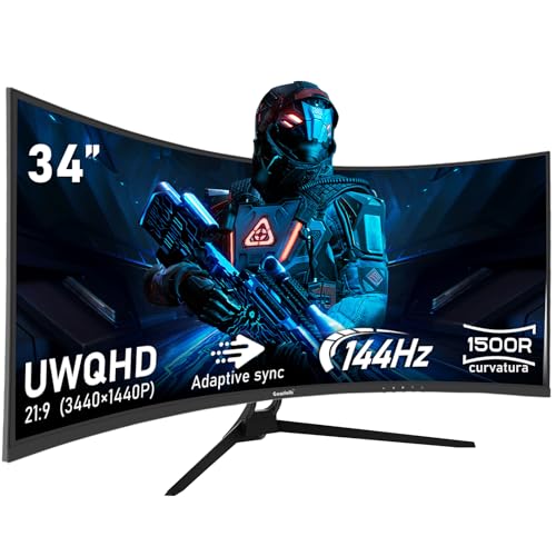 Gawfolk Gaming Monitor 34 Inch Ultrawide Curved Computer Monitors 1500R 144hz UWQHD 3440x1440 21:9 PC Display Screen with FreeSync,Support Wallmount 75x75mm