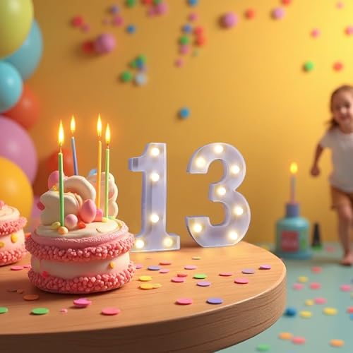 Image of LED Light Up Numbers, Marquee Number Sign for 13th Birthday Decor(13) | Battery Powered LED Lighted Numbers, Marquee Light Up Sign for Birthday Party Centerpieces Home Wall Decor Night Light
