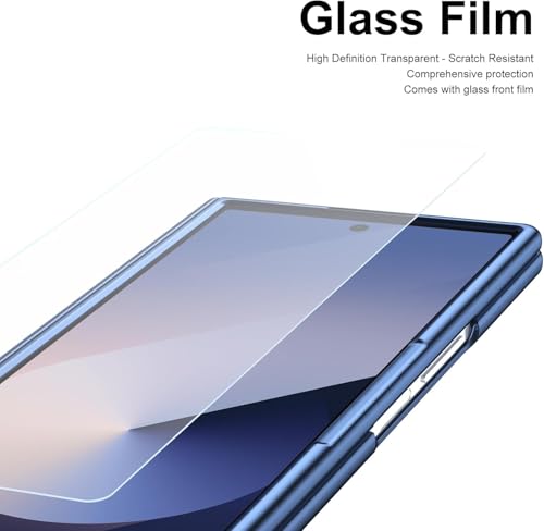 Image of amazon basics Luxury Vegan Leather Case for Samsung Galaxy Z Fold 6 - Ultra Slim Protective Cover with Integrated S Pen Holder & Raised Camera Guards - Blue