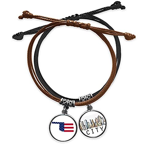 Bracelet Oklahoma en cuir cordon et chaîne à main avec pavillon