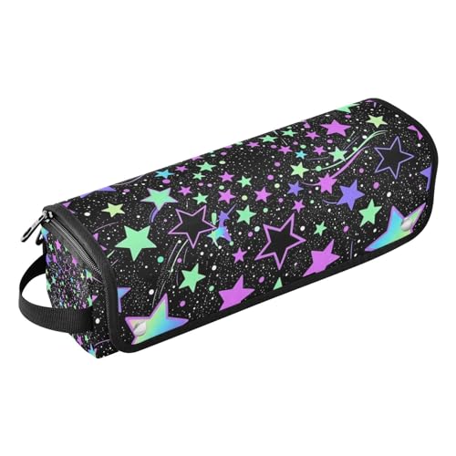 Bolsa para Herramientas de Cabello para Viaje y Tapete Resistente al Calor Organizador Portátil para Plancha, Rizadores y Accesorios con Estrellas Multicolores sobre Fondo Negro