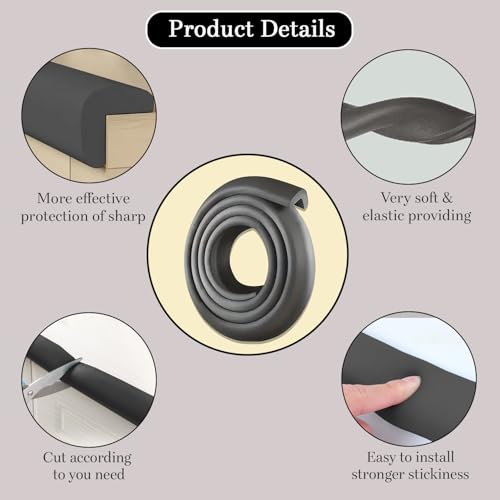 Image of SYGA Baby Safety Strip Furniture Edge Guard Cushion Corner Cover 2 Meter 6.5 feet Tape Infant Bump Protector (L Shape Black)