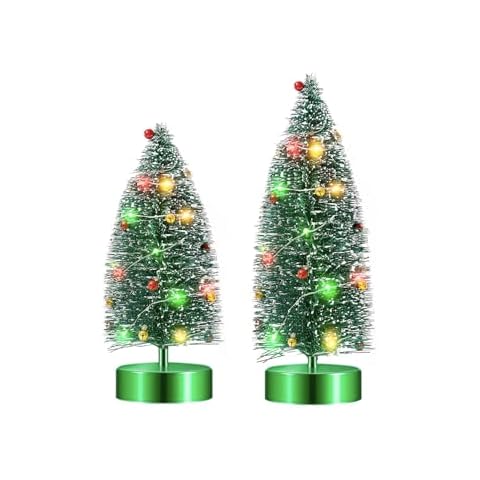 Varmax Mini Christmas Tree Prelit Christmas Tabletop Tree Bottle Brush Trees 9.4‘’ and 13.8", Green Cover