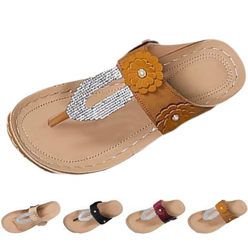 Generisch Sandalias de plataforma para mujer, sandalias de verano con tacón de cuña, chanclas con diamantes de imitación, bohemia, zapatos de playa, ligeros, separadores de dedos para mujer, cómodas