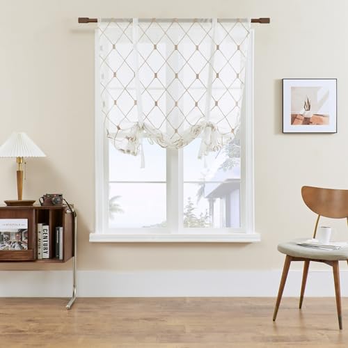 Liveinu 1 Pieza Cortinas Romanas con Lazos, Estampado Floral Visillo Persianas para Balcón Cocina Sala Dormitorio, Marrón, 60x120cm