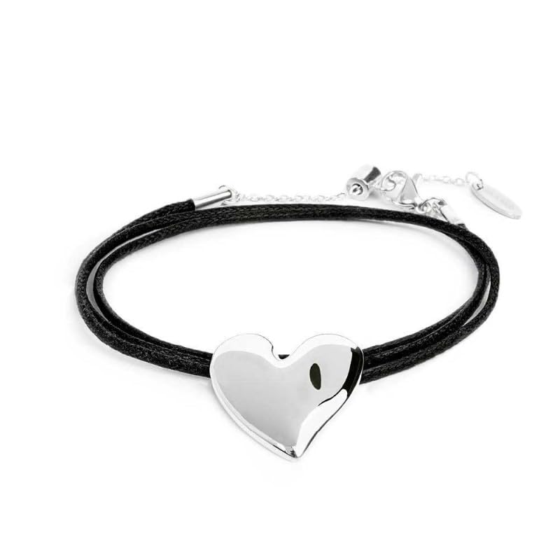 Bracelet triple fil Marlù cordon ciré noir bijou cœur irrégulier tendance pour femme 33BR0054-N
