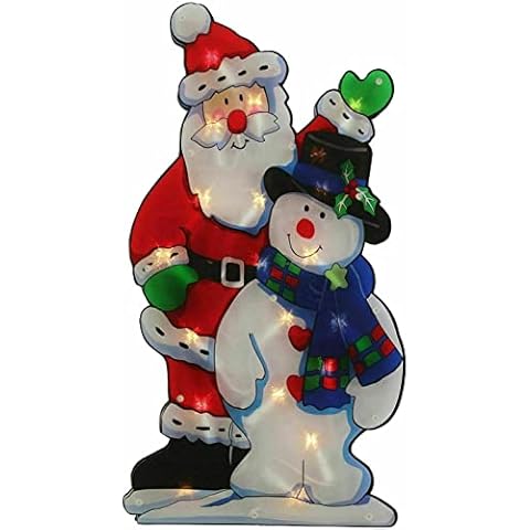 EZ Pack - Santa with Snowman Christmas Glittering Silhouette 20 Bulbs Mains Powered Xmas Snowman Santa Light Cover