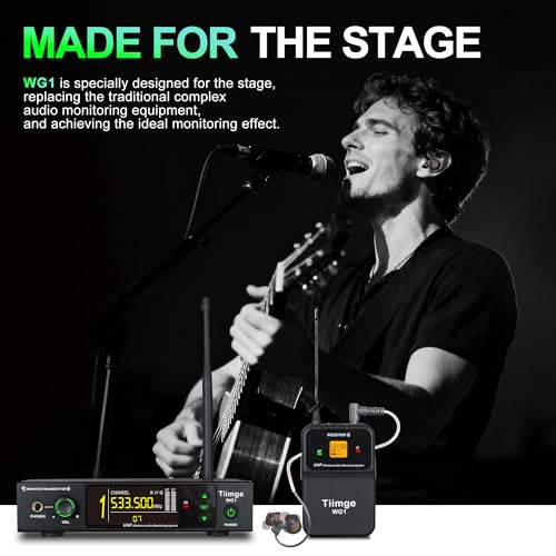 Image of UHF Wireless in-Ear Monitor System - 99 Frequencies Mono IEMs for Musicians,164ft Stable Transmission Range,Ideal for Stage Performance,Bands,Studio Recording,Lectures & Speeches (2 Bodypacks)