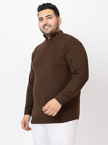 Image of Kvetoo Plus Size Men High Neck Zipper Full Sleeve Woolen Winter Sweater