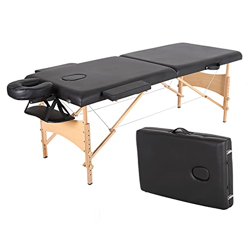 Massage Table Portable Massage Bed Massage Therapy Table Spa Bed 84 Inch Adjustable 2 Fold Salon Bed Face Cradle Bed with Carrying Case Black