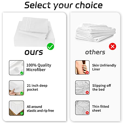 Full Size Sheet Set - Extra Soft Luxury Brushed Microfiber Full Bed Sheets With 17 Inch Deep Pocket - Breathable Wrinkle Fade Stain Resistant Hypoallergenic - 4 Piece (Full, White) #TOP2