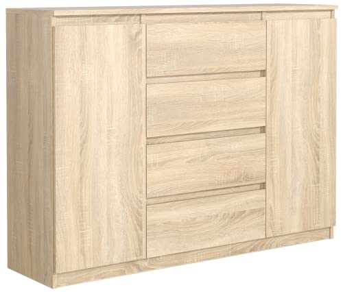 meble masztalerz Commode chêne-Sonoma Mat avec 4 tiroirs et 2 Portes 120 cm, Meuble Rangement, Commode Chambre H : 101,5 cm, L : 120,4 cm, P : 39 cm, Commode...