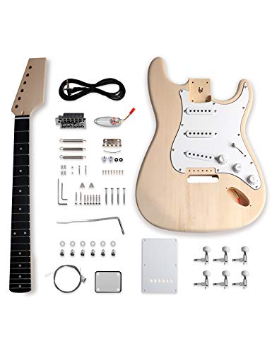 Metallor DIY Electric Guitar Kit Strat Style Guitar Kit Beginner Kits with Basswood Body Maple Neck Chrome Hardware Right Handed Build Your Own Guitar.