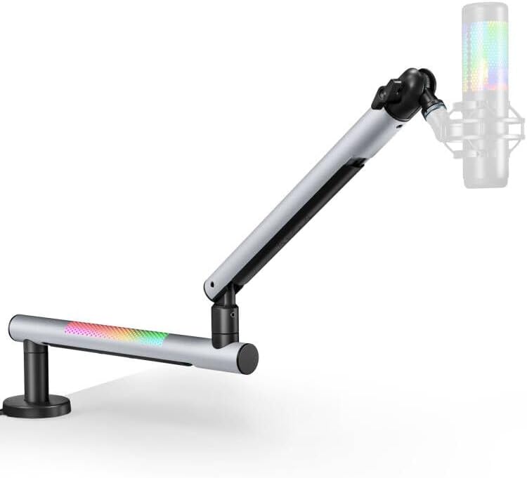 ARES WING Aluminum Low Profile Mic Arm with 20 Mesh RGB Lighting Modes | Adjustable Microphone Boom Arm with 4.4 lbs Load Capacity, 3/8” to 5/8” Adapter, Mic Stand for Gaming Streaming Podcasting