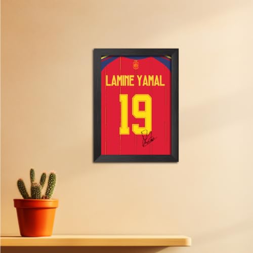 Image of TenorArts Lamine Yamal Poster Frame Spain Worldcup Jersey Laminated Photo Print Signature Framed Painting with Matt Finish Black Texture (12 inches x 9inches)