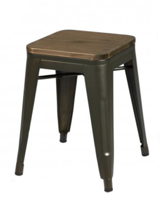 Tabouret en métal gris et bois LIV de style industriel pour bistrot et cuisine