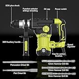 DEWINNER 1500W SDS Plus Rotary Hammer Drill with Vibration Control, Safety Clutch, 4 Functions Corded Rotomartillo for Concrete-Including 3 Drill Bits, Chisel, Point Chisel, Carrying Case - Image 8