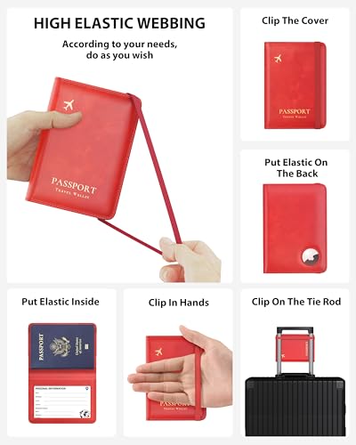 Image of Stouchi AirTag Passport Holder, Red, Fashion Simple Slim Multiple