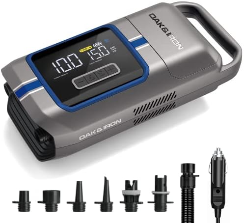 OAK & IRON Wave Electric Paddle Board Pump 20PSI SUP Pump 2.5X Faster Air Inflator & Deflation with Dual Stage Pumping Auto-Off for SUP, Boards, Boats