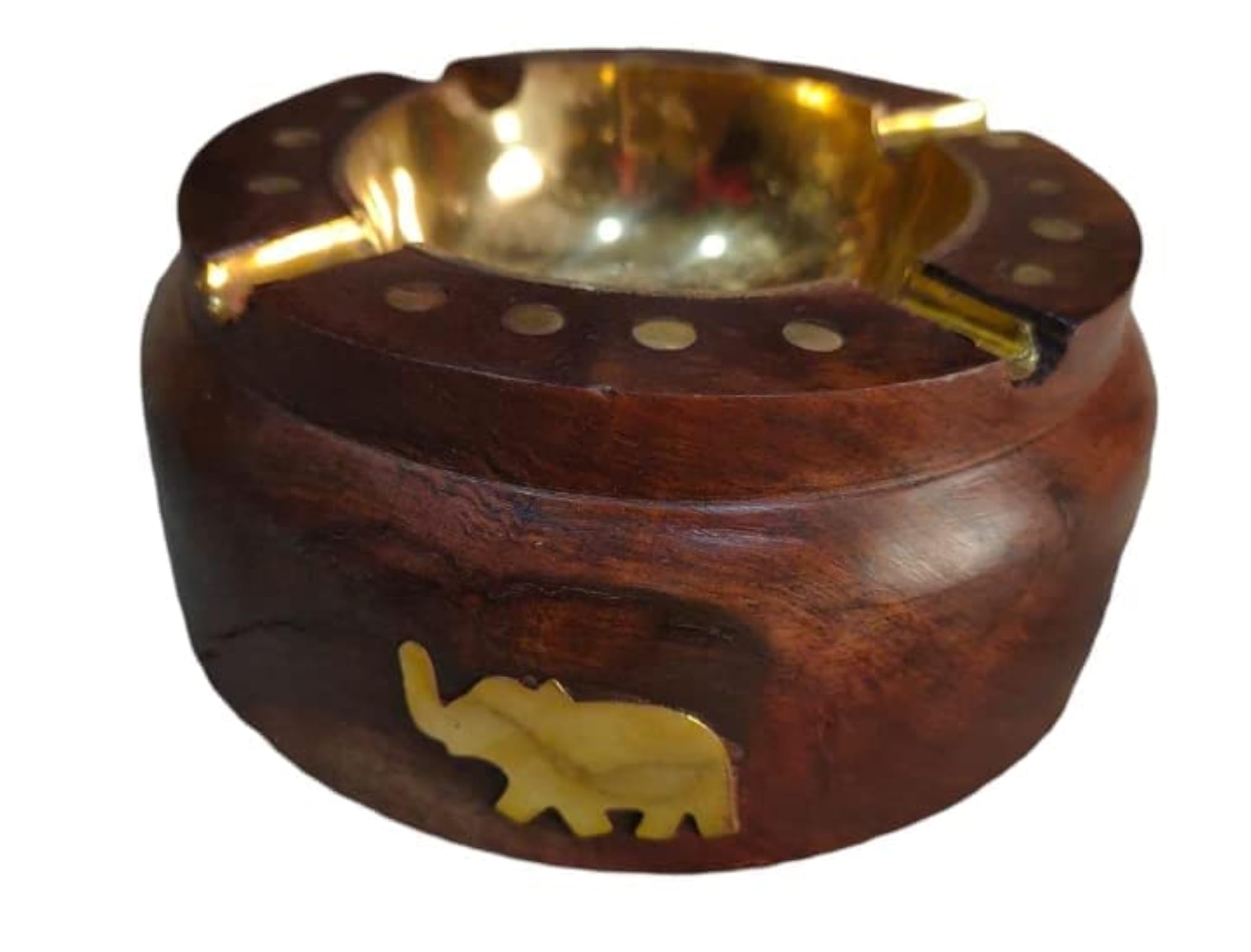 Wooden Ashtray with Inlay Work, Decorative Cigarette Holder