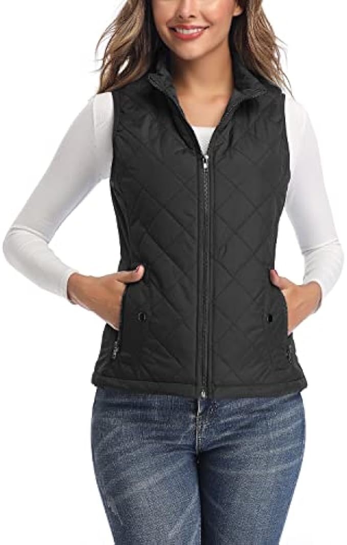 LONGKING Women's Outwear Vest - Stand Collar Lightweight Zip Quilted Vest for Women