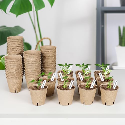 JNYONG 60 Packs 3.15 Inch Peat Pots,Biodegradable Pots for Seedlings with Drainage Holes, Garden Germination Nursery Pots with 50Pcs Plant Labels — view 6