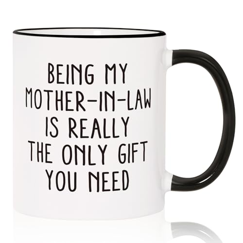 Shqiueos Funny Gifts for Mother-in-Law Coffee Mug 11oz, Gag Mother-in-Law Christmas Gift & Birthday Gifts, Mothers Day Present from Daughter-in-Law or Son-in-Law Ceramic Cup