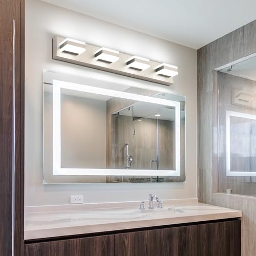 Image of SOLFART Bathroom Vanity Lights Brushed Nickel Light Fixtures for Bathroom Above Mirror 4 Light Led Lights Bath Lighting Fixture Nickel ETL Listed