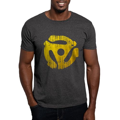 CafePress Distressed Yellow 45 RPM Adapter Dark T Shirt Men's Traditional Fit Dark Casual Tshirt