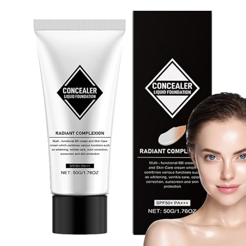 Color Matching Foundation, Corcealer Liquid Foundation | 1.76 oz Cambio de color Cambio de piel madura Fundación,Maquillaje de base de corrección de tono SPF 50+, protector solar de crema para el