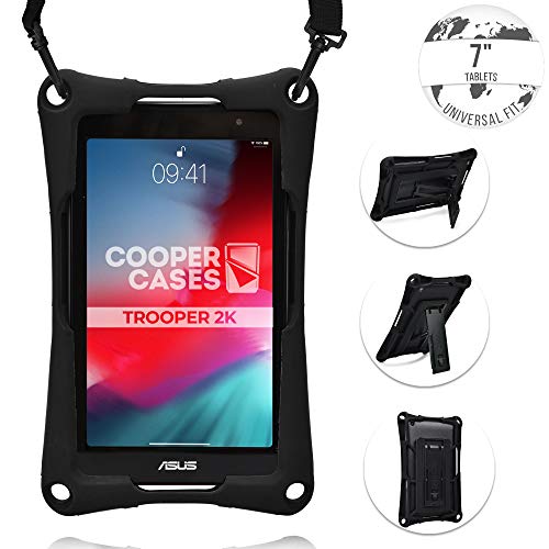 Cooper Trooper 2K Rugged Case for 7 inch Tablet | Tough Bumper Protective Drop Shock Proof Kids Holder Carrying Cover Bag, Stand, Hand Strap (Black)