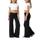 Yogahose Mädchen Wide Leg Flared Leggings Korallenfarbene Hohe Taille Weite Hosen mit Elastischer Faltenbund Schlaghose Lockere Passform und Stretchanteil Bequeme Freizeitkleidung für Sport und Alltag