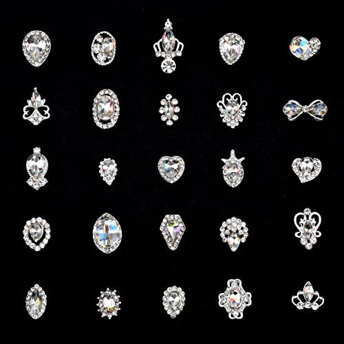 50Pcs Sparkle Crystal Ab Nail Stone Silver Charms Rhinestone Decoration Jewelry Multi Designs Assortment For Nails Art Décor #TOP3
