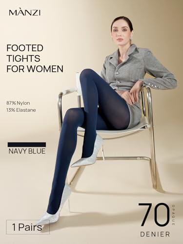 Image of MANZI Tights for Women Solid Color Pantyhose Colored Semi Opaque Footed Tights Soft Stretch High Waist Stockings 70 Denier