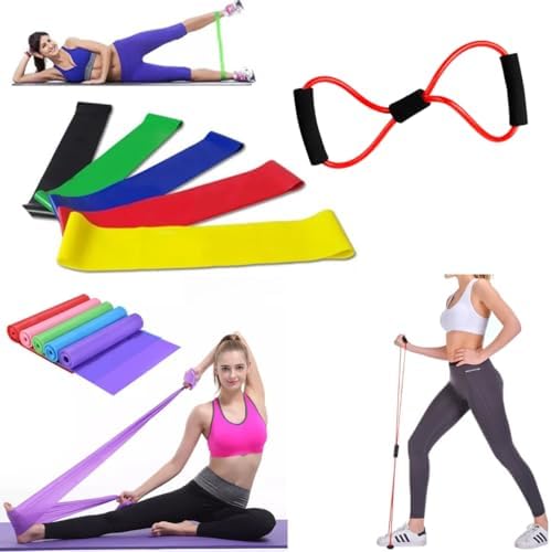Kit Elástico Extensor Para Exercicio Mais Conjunto De 5 Faixa Elastica Mini Band Para Treino Em Casa...