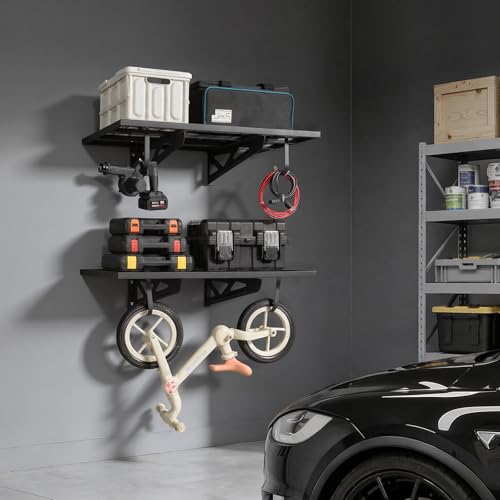 VEVOR 2er-Set Garagenregal 914x620x210 mm Werkzeugaufbewahrung 113 kg pro Schicht Werkzeughalter mit Haken 914x620 mm Regalfläche Aufbewahrungsregale Metallregal Werkzeug Organizer Wandregale