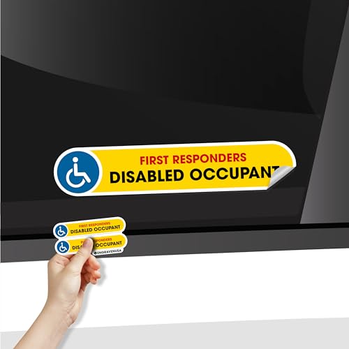 Disabled Occupant Car Sticker | 2 Pack Disabled Person Safety Decal, Bumper Sticker Car Sign | Small 5x1 inches Permanent Glossy UV Resistant Vinyl (Small)
