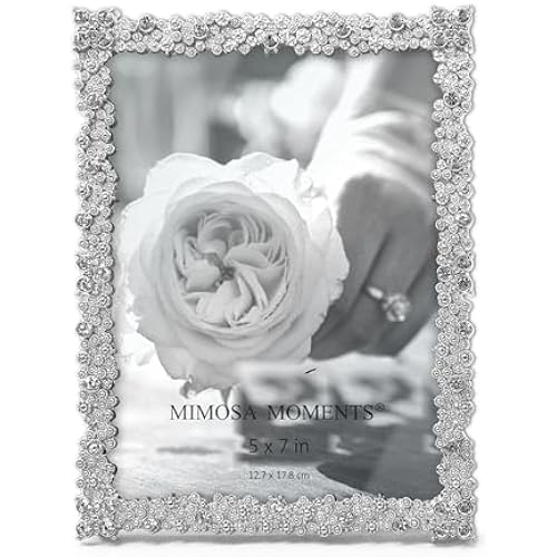 5x7 Silver-Tone Bling Picture Frame with Rhinestones