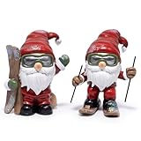 Hodao Christmas Elf Skiing Figurine Decoration – Winter Holiday Elf on Skis, Adorable Holiday Tabletop Ornament, Ski Lodge Decor, Mantel, Shelf & Table Centerpiece Christmas Decorations (Red-1)