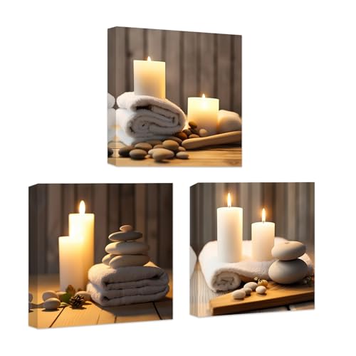 Serviette de bain bougies et pierres tableau triptyque anti-stress