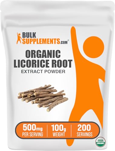 BulkSupplements.com Organic Licorice Root Extract Powder - Licorice Supplement, Licorice Root Powder, Licorice Extract - Gluten Free, 500mg per Serving, 100g (3.5 oz) (Pack of 1)