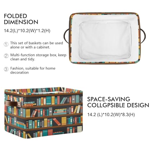 Image of Colorful Bookshelf Book Storage Basket Bin for Shelves Closet Foldable Fabric Storage Box Cube with Handles Kids Gifts Toys Clothes Shelf Basket Organizer for Bedroom Nursery Home Decorative
