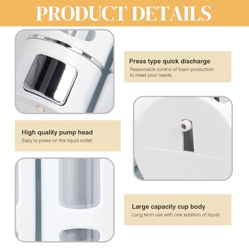 Image of 2 Shampoo & Conditioner Dispenser Wall Mounted, 400ml Liquid Soap Shower Dispenser Set No Drill, Gel Container Shower Pump Dispenser, Conditioner Body Wash Dispenser Set for Bathroom Hotel Home