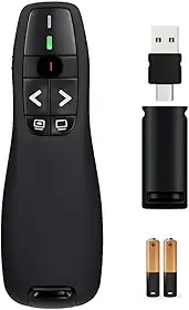Controle Passador e Apresentador de Slides Sem Fio 30m Alcance Sem Fio Funciona em Celular e Tablet UBS-C 2.4G Profissional com Laser Vermelho para Apresentações com 2 pilhas inclusas